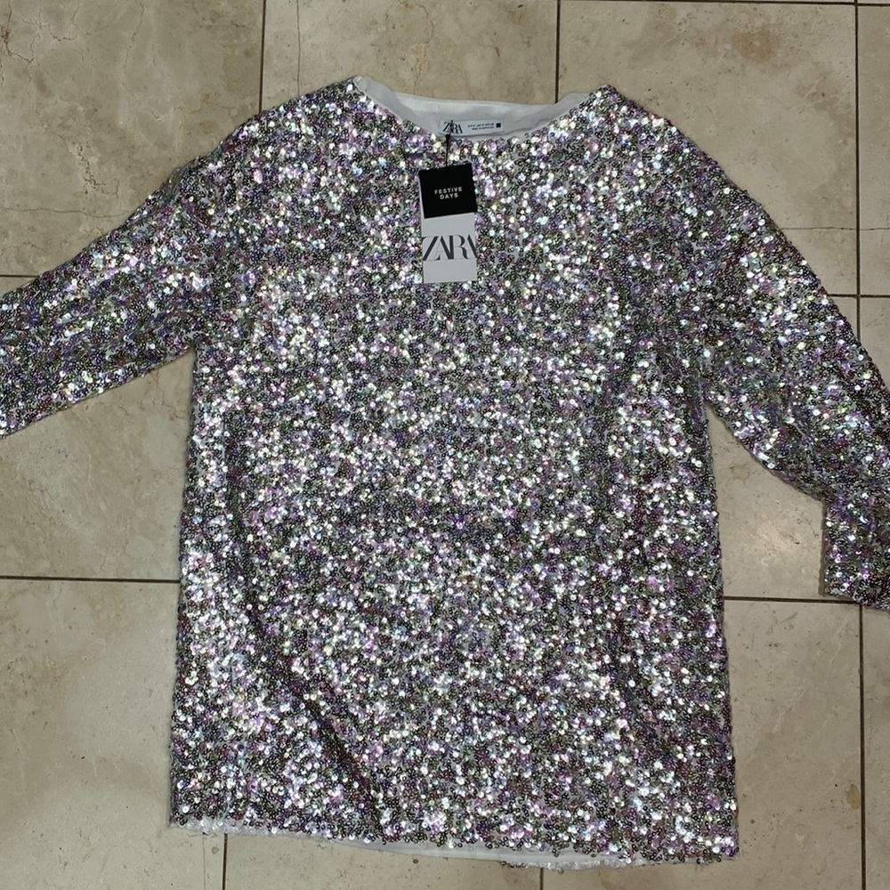 NWT Zara silver sparkly dress